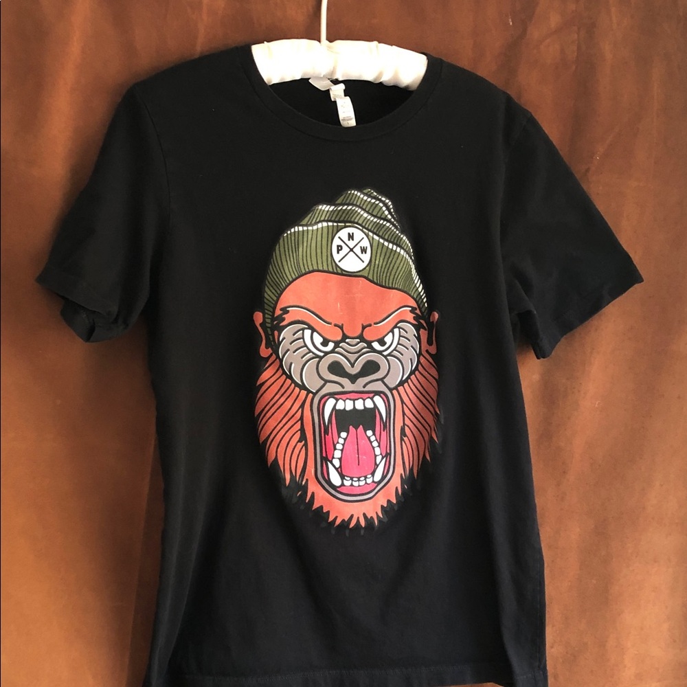Bella Canvas Black Short Sleeve Tee with Orange Ape Graphic and Olive Beanie